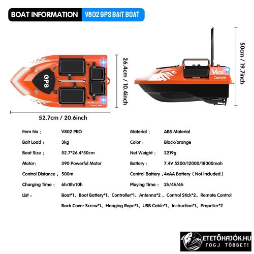 FLYTEC V802 PRO ORANGE GPS HORGÁSZ ETETŐHAJÓ