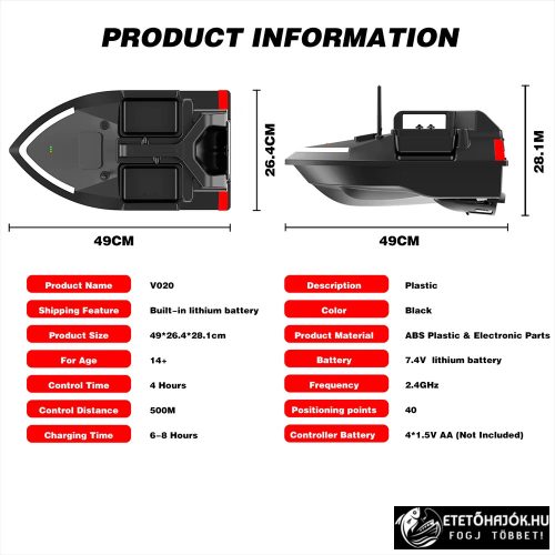 CSOMAG AJÁNLAT - FLYTEC V020 BLACK GPS HORGÁSZ ETETŐHAJÓ 