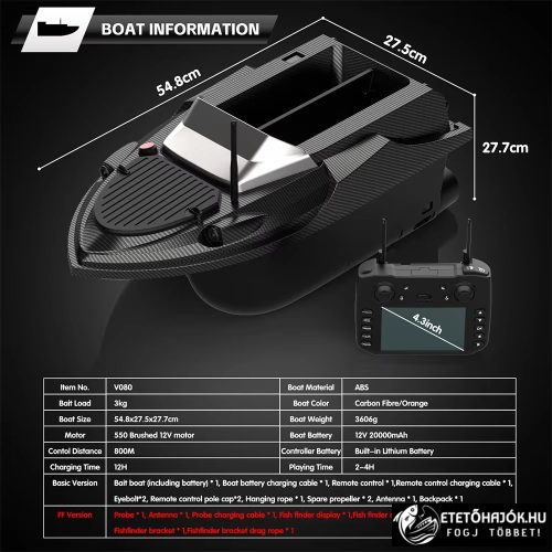 CSOMAG AJÁNLAT - FLYTEC V080 GPS ETETŐHAJÓ AKKUMULÁTORRAL, HALRADARRAL