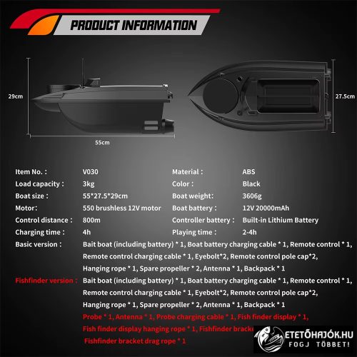 CSOMAG AJÁNLAT - FLYTEC V030 GPS ETETŐHAJÓ AKKUMULÁTORRAL, HALRADARRAL 